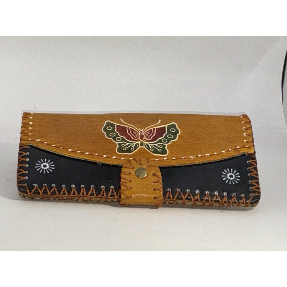 Handcrafted Bohemuim Style Wallet Embossed Butterfly Whip Stitching Bi-fold